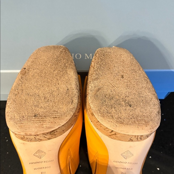 *Antonio Melani SARAYYAA Pale Peach Orange Cork Open Toe Heels Chunky Platforms - Picture 13 of 16